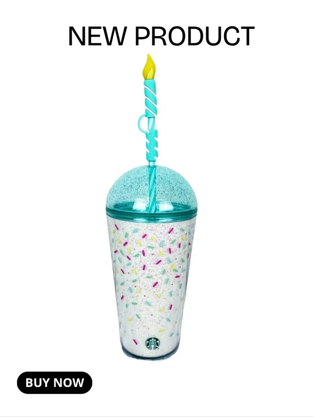 NEW Starbucks Birthday Glitter 16oz Cold Cup Confetti With Candle Straw